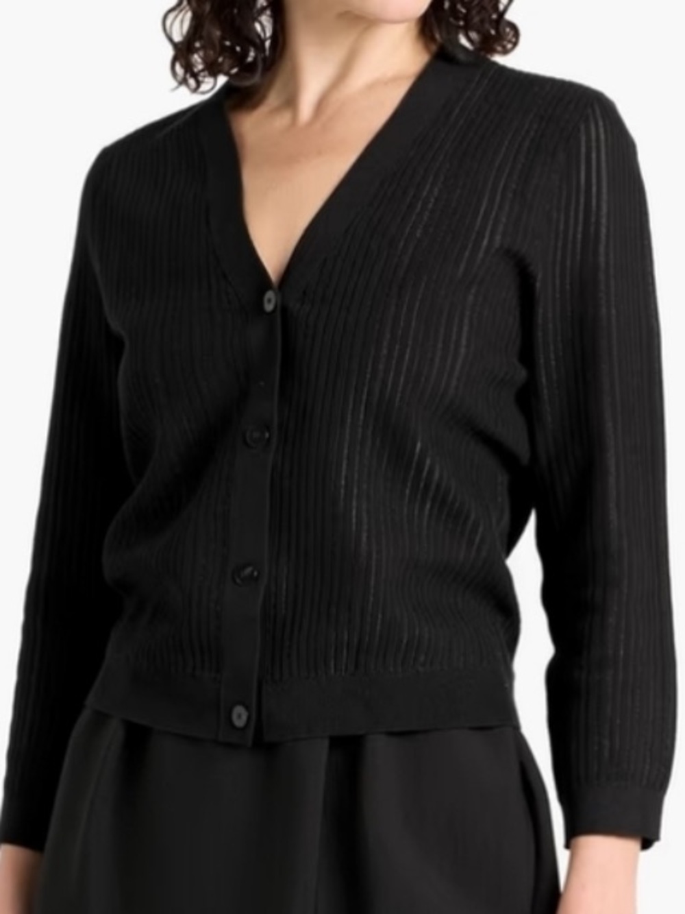 Theory Black Open Knit V Neck Cardigan Sweater Size Petite